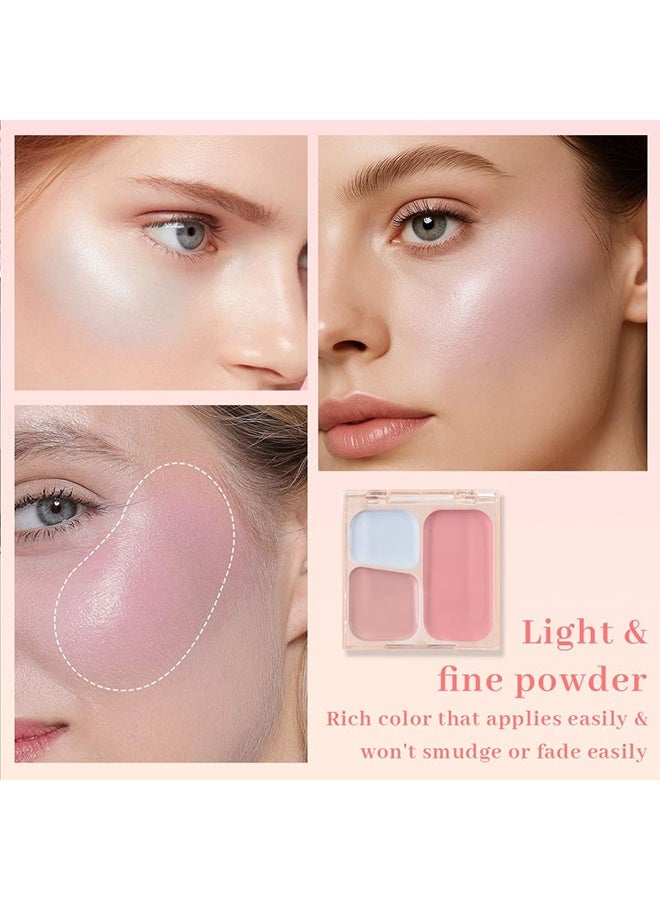 Sweet Mint Tricolor Blush Tray,3 Colors Cream Blush & Contour Palette – Blendable Creamy Makeup Shading, Eyeshadow, Cheek Blusher | Pastel Blue + Mauve Taupe + Pink | Travel-Friendly Women’s Makeup Gift #03 - Image 4